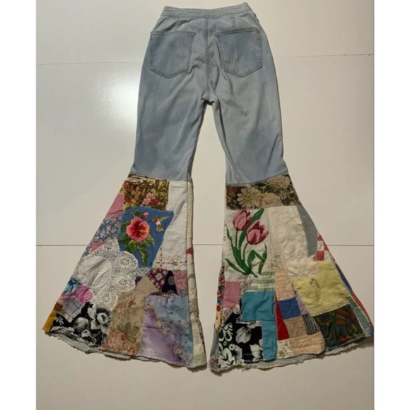 Free People Reworked Up-cycled Bell Bottom Flare Denim Jeans Art to Wear. 28 - Picture 2 of 10